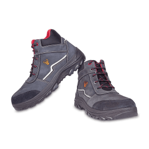 Tagra Mid Ankle PU Nitrile Rubber Suede Leather Safety Shoes - Steel Toe (Black & Grey), Supreme Mid