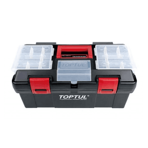 Toptul 18 Inch Medium Portable Tool Box With 30 Kg Load Capacity (Lid Fitted With 1 Fixed & 2 Removable Transparent Parts Box), TBAE0302