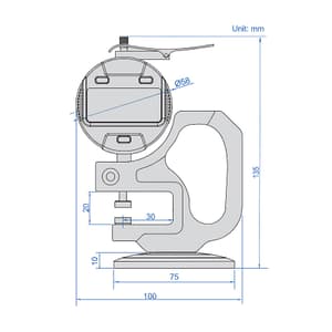 Insize 0 - 10 mm / 0 - 0.4 inch Digital Thickness Gauge with Base (Type A), 2673-101