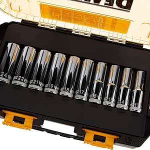 Dewalt 10 Pcs 1/2 Inch Sq. Drive Deep Socket Set In Toughbox, DWMT73815-0