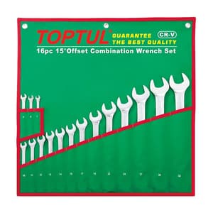 Toptul 16 Pcs, 1/4 inch - 1-1/4 inch 15° Offset Standard Combination Wrench Set, GBAA1603