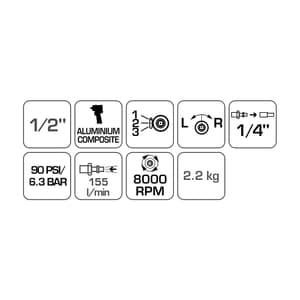 Hogert 1/2 inch Pneumatic Impact Wrench (Max. Torque 1500 Nm), HT4R623