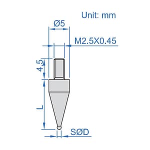 Insize 2 mm (Dia.) / 30 mm (Length) Precision Ball Point, 6282-3127