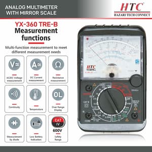 HTC 0.1mV - 1000V Analog Multimeter With Mirror Scale, 360 TREB