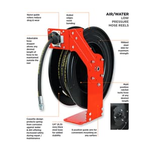 Groz 15 Mtr / 3/8 Inch Low Pressure Air Water Hose Reel, HR/AW/15M/3-8/B