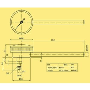 Baker 2.0 mm Back Side Plunger Dial Gauge (Model 38), F02