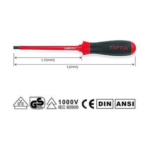 Toptul 205 mm (Blade Length) x 4 mm (Blade Dia) Insulated Slotted Screwdriver, FAEB0410
