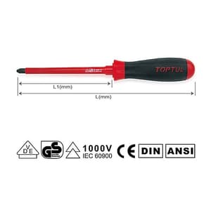 Toptul PH0 x 162 mm Blade Length Insulated Phillips Screwdriver, FBEB0008