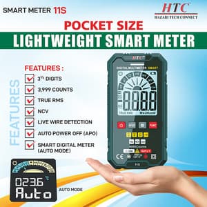 HTC 3-1/2 Digit / 4000 Count True RMS Smart Digital Multimeter, DM-11S