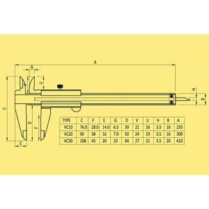 Baker 150 mm / 6 inch Vernier Caliper Without Fine Adjustment (VC Series), VC10