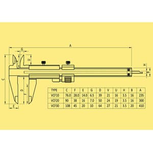 Baker 130 mm / 5 inch Vernier Caliper With Fine Adjustment (VCF Series), VCF10