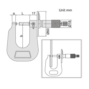 Insize 0 - 25 mm Sheet Metal Micrometer, 3263-25A