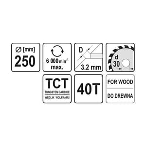 Yato 10 inch / 250 mm TCT Circular Saw Blade For Wood (40 Teeth), YT-6071