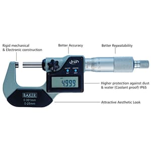 Baker 0 - 25 mm Digital External Micrometer Without Data Output, DMM 25