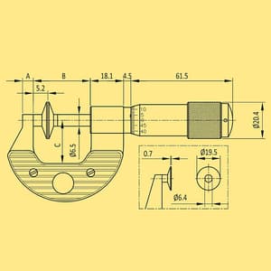 Baker 0 - 1 inch Disc Non - Rotating External Micrometer, INC1 - ND
