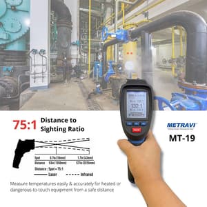 Metravi -50°C to 2200°C Temperature Range Non-contact Infrared Thermometer With Bluetooth Wireless Connectivity, MT-19