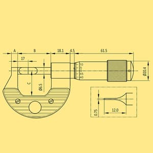 Baker 75 - 100 mm External Blade Micrometer (Blade Thickness 0.75 mm), MMC100 - NB