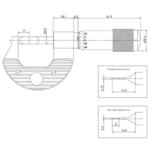 Baker 75 - 100 mm External Blade Micrometer (Blade Thickness 0.75 mm), MMC100 - NB