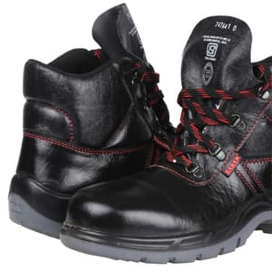Karam Men's Deluxe Ankle Height Grain Leather Safety Shoe - Fibre Toe (Black), FS21BL