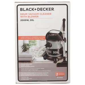 Black+Decker 20L / 2000W Dustbowl Barrel Vacuum Cleaner and Blower with onboard Accessories Storage, BV2000-B5