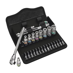 Wera 28 Pcs 8100 SA 8 Zyklop Metal Ratchet Set With Switch lever 1/4" Drive Metric, 05004018001