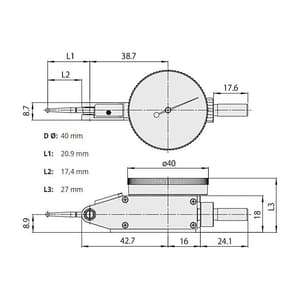 Mitutoyo 0.8 x 0.01 mm Horizontal Type Dial Test Indicator, 513-404-10A