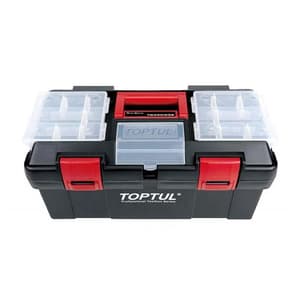 Toptul 18 Inch Medium Portable Tool Box With 30 Kg Load Capacity (Lid Fitted With 1 Fixed & 2 Removable Transparent Parts Box), TBAE0302
