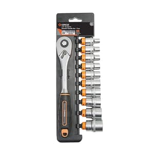 Groz 11 Pcs 1/2 Inch Sq. Drive Hex Socket Set With Ratchet Handle, KIT/SKT/H/1-2/11LH/UG