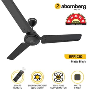 Atomberg Efficio 1200 mm Energy Efficient Ceiling Fan With BLDC Motor & Remote (Matt Black)